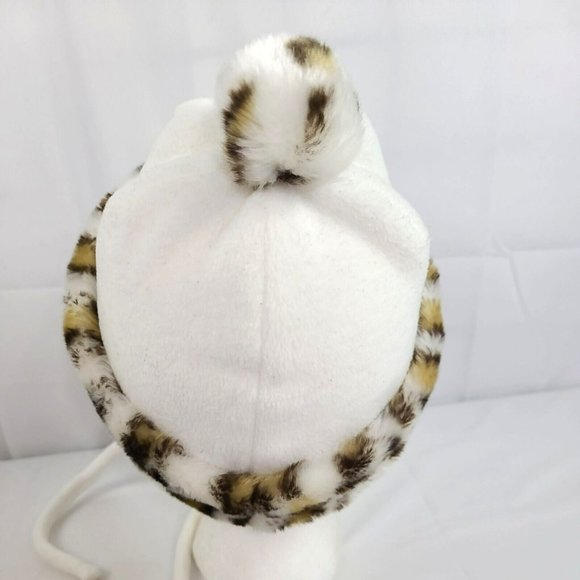 EUC Animal Leopard Print Youth 2-4T Trapper Beanie Cap Hat Ivory Earflap Tie - Picture 3 of 7